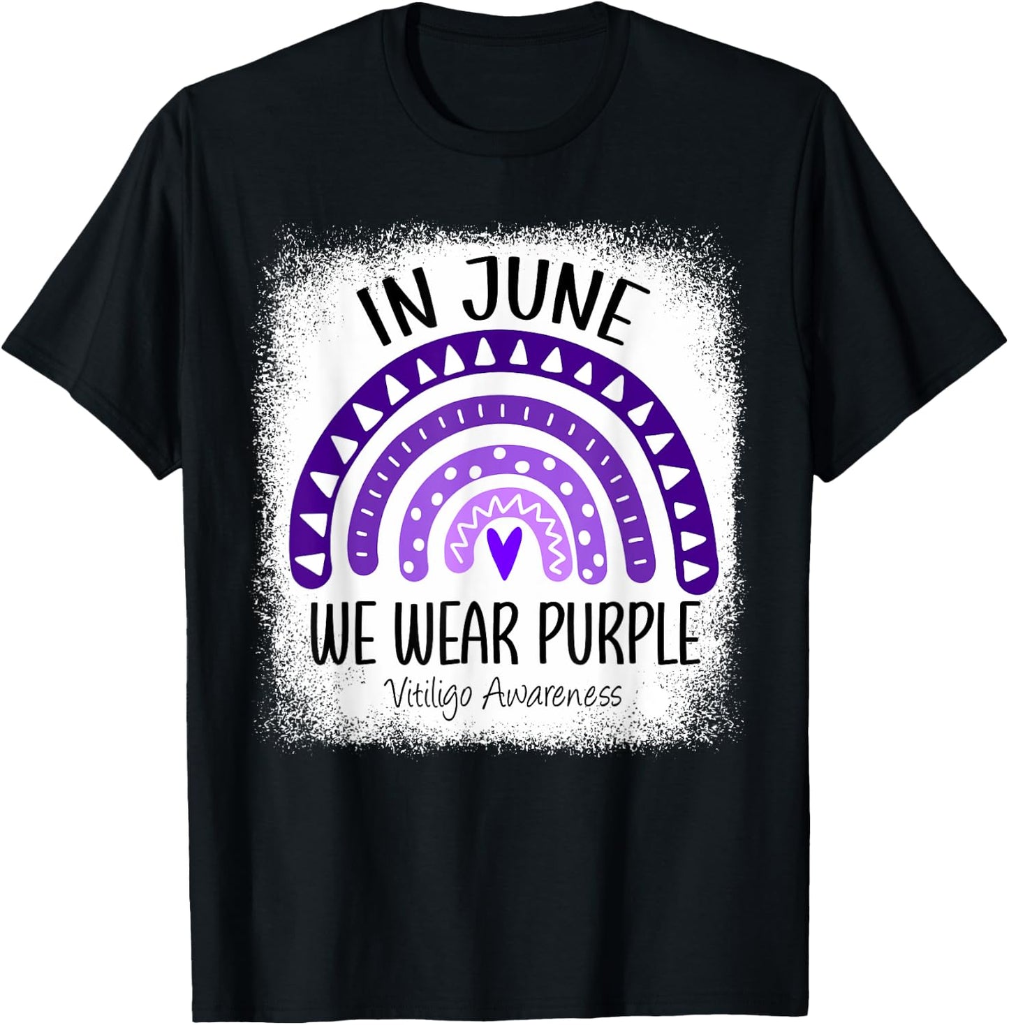 Rainbow In June We Wear Purple Vitiligo Awareness Ribbon T-Shirt - T-Shirt | Black