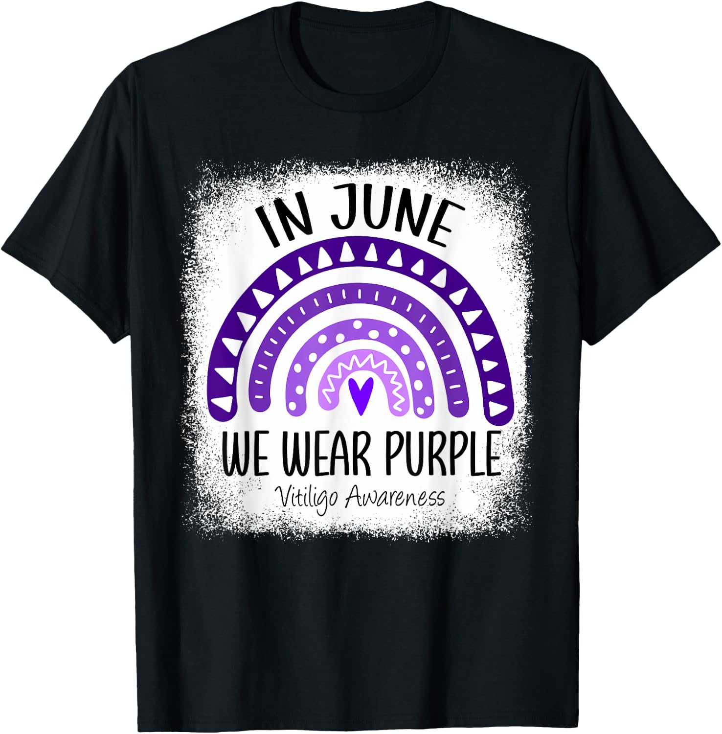 Rainbow In June We Wear Purple Vitiligo Awareness Ribbon T-Shirt - T-Shirt | Black