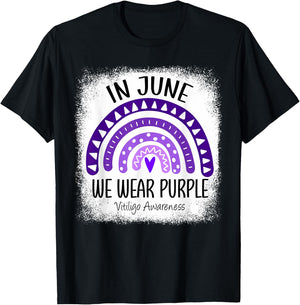 Rainbow In June We Wear Purple Vitiligo Awareness Ribbon T-Shirt - T-Shirt | Black