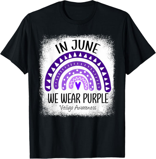 Rainbow In June We Wear Purple Vitiligo Awareness Ribbon T-Shirt - T-Shirt | Black