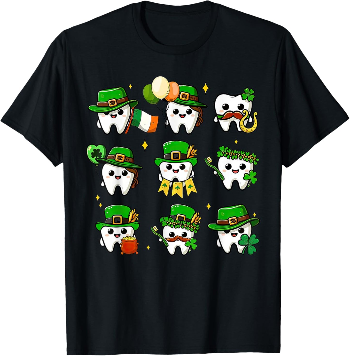 Dental Teeth St Patrick's Day Irish Dentist Shamrock T-Shirt - T-Shirt | Black