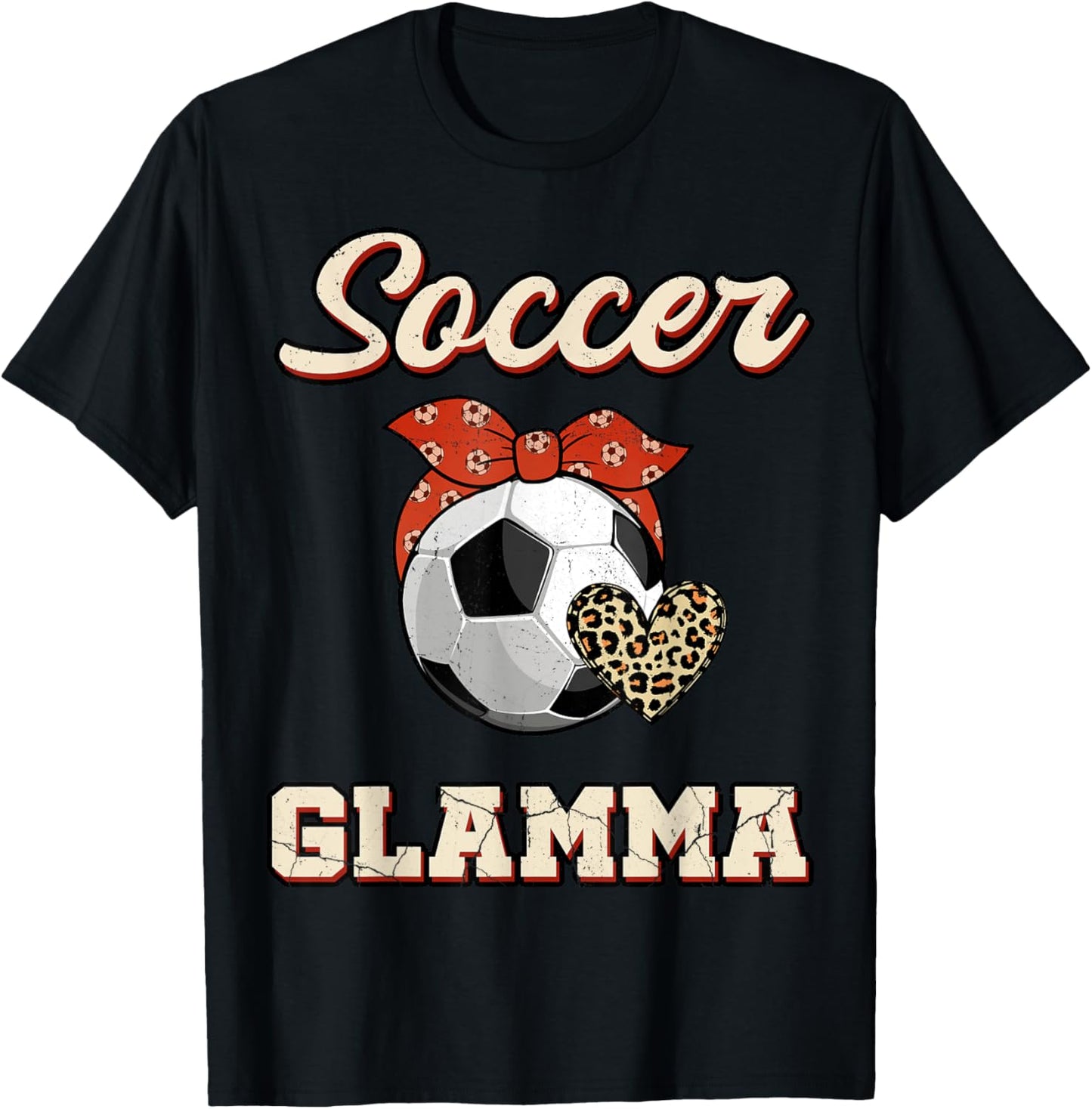 Soccer Glamma Bandana Leopard Heart Fans Mother's Day T-Shirt - T-Shirt | Black