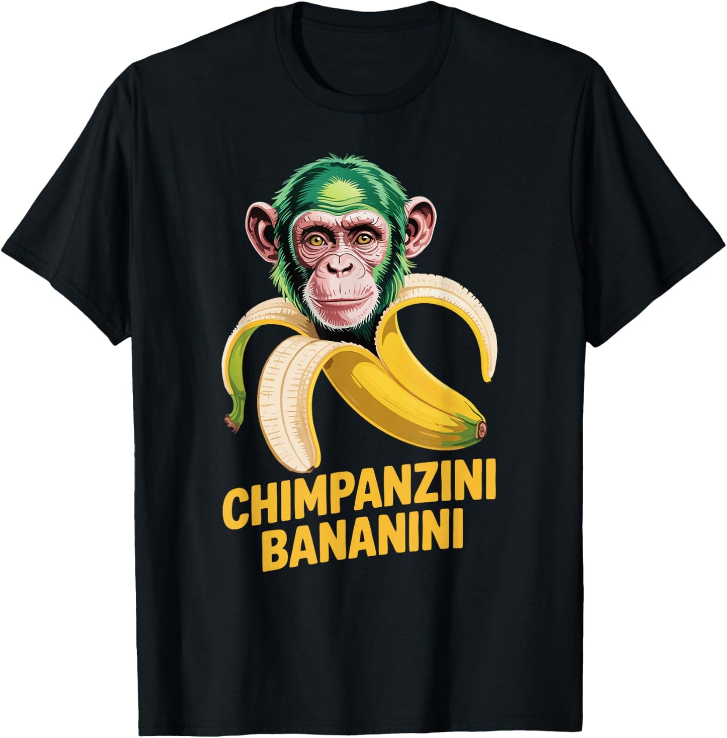 Watercolor Monkey Meme Italian Brainrot Chimpanzini Bananini T-Shirt - T-Shirt | Black