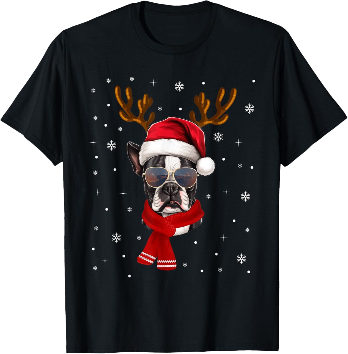 Funny Family Matching Reindeer Xmas Boston Terrier Christmas T-Shirt - T-Shirt | Black