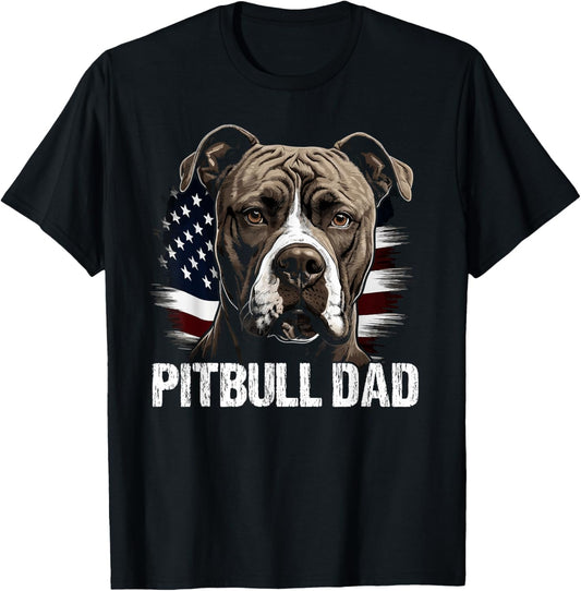 Best Pitbull Dad American Flag | Pitbull T-Shirt - T-Shirt | Black