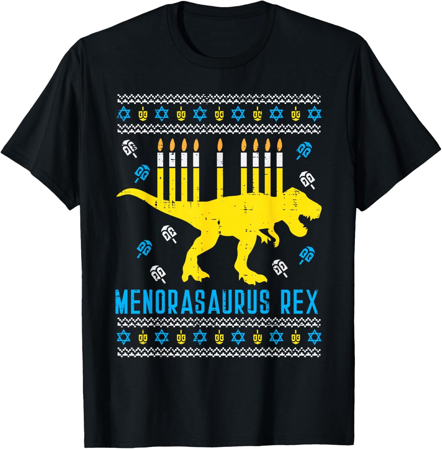 Menorasaurus Rex Trex Menorah Ugly Hanukkah Chanukkah Gift T-Shirt - T-Shirt | Black