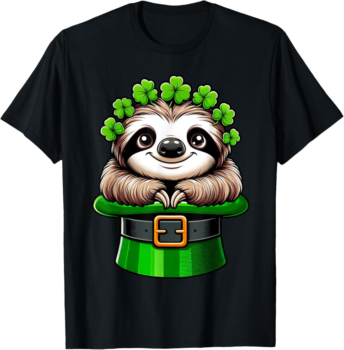 Sloth St Patricks Day Leprechaun Shamrock Irish Sloth Lover T-Shirt - T-Shirt | Black