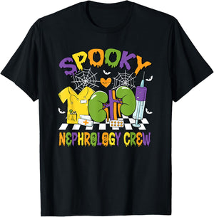 Retro Spooky Nephrology Crew Nephrology Nurse Halloween T-Shirt - T-Shirt | Black