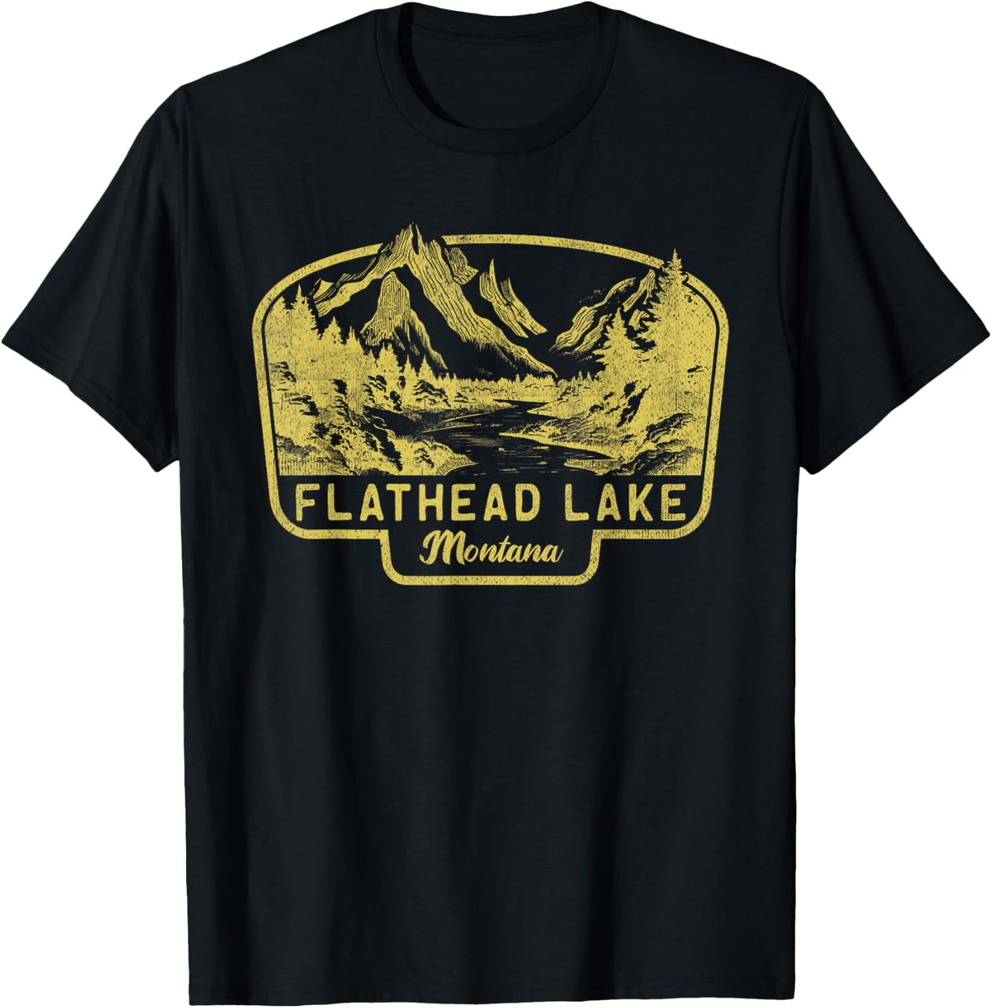 Flathead Lake Mountains Montana Hiking Outdoors Vintage T-Shirt - T-Shirt | Black