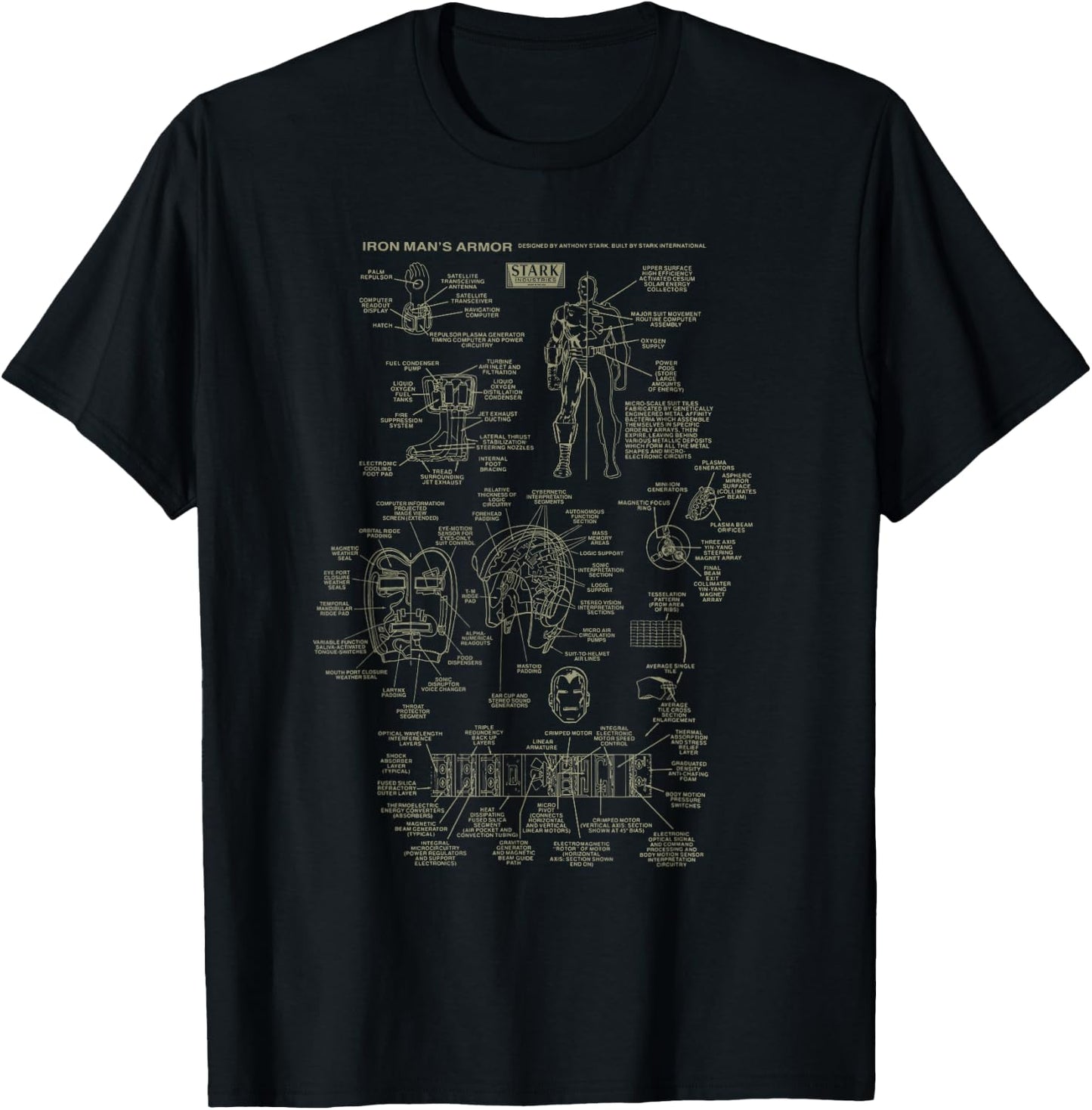 Marvel Iron Man Stark Industries Armor Details T-Shirt - T-Shirt | Black