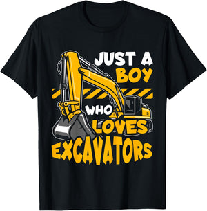 Kids Construction Vehicle Just A Boy Who Loves Excavators T-Shirt - T-Shirt | Black