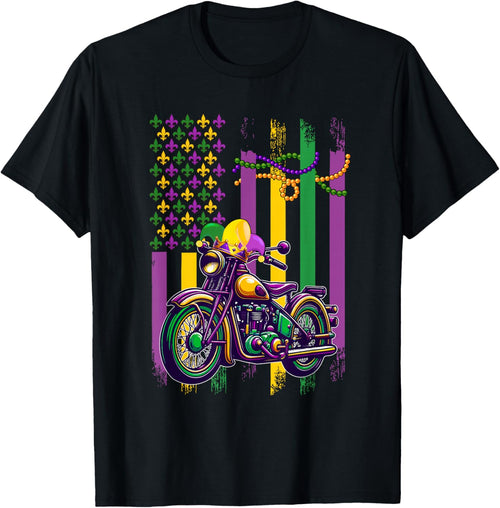 American Flag Mardi Gras Motorcycle Wearing Jester Hat Beads