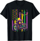 American Flag Mardi Gras Motorcycle Wearing Jester Hat Beads T-Shirt - T-Shirt | Black