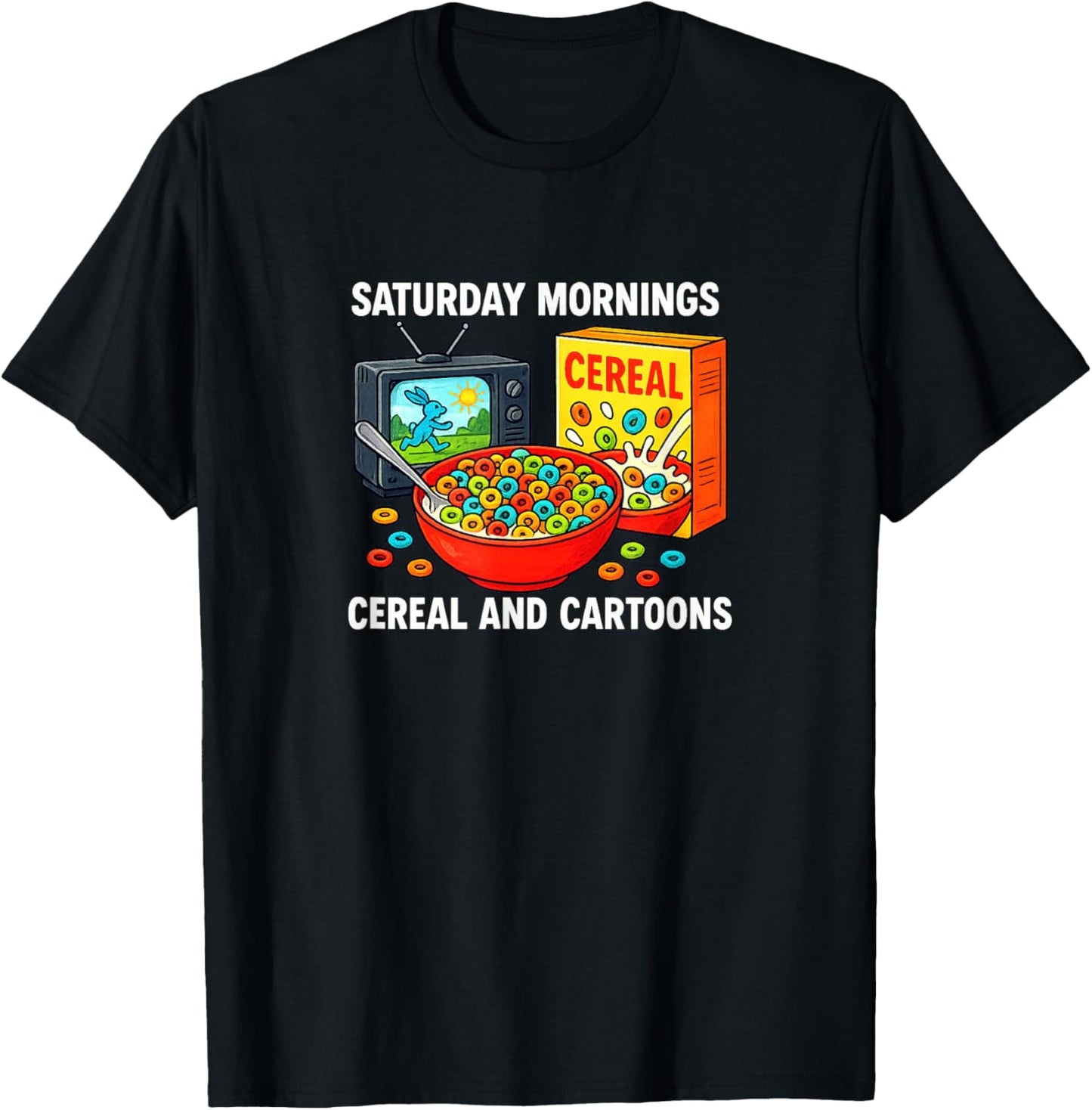 Saturday Mornings - Cereal and Cartoons T-Shirt - T-Shirt | Black