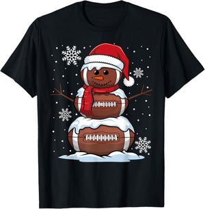 Merry Christmas Football Snowman Holiday Sports Xmas Pajamas T-Shirt - T-Shirt | Black