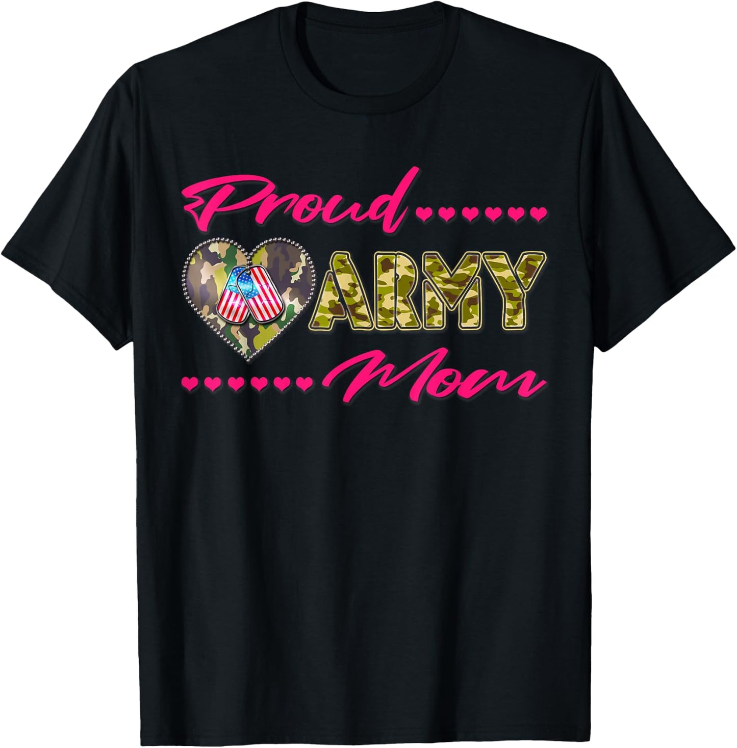 Proud Army Mom - Camo US Flag Dog Tags Military Mother Gift T-Shirt - T-Shirt | Black