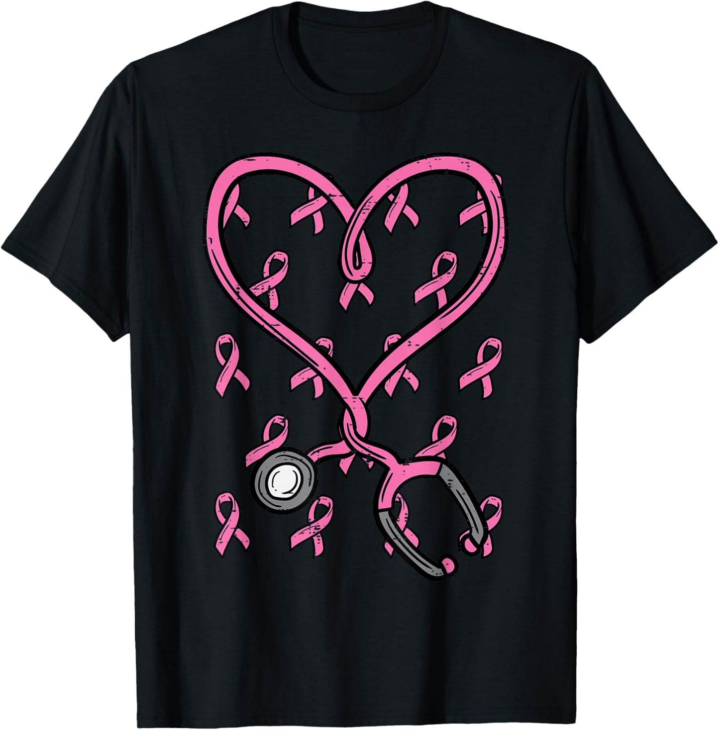 Pink Stethoscope Nurse Scrub Breast Cancer Awareness Women T-Shirt - T-Shirt | Black