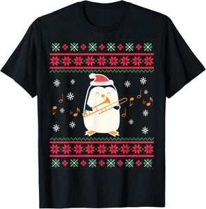 Santa Hat Penguin Playing Trombone Ugly Christmas Trombonist T-Shirt - T-Shirt | Black