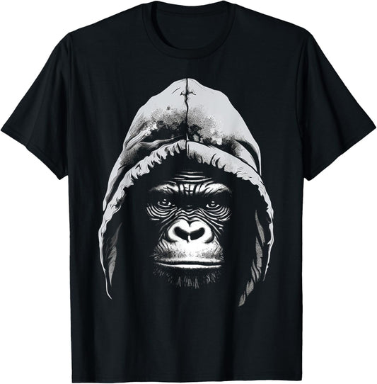 Gorilla Drawing Animal Art Motif Goriila T-Shirt - T-Shirt | Black