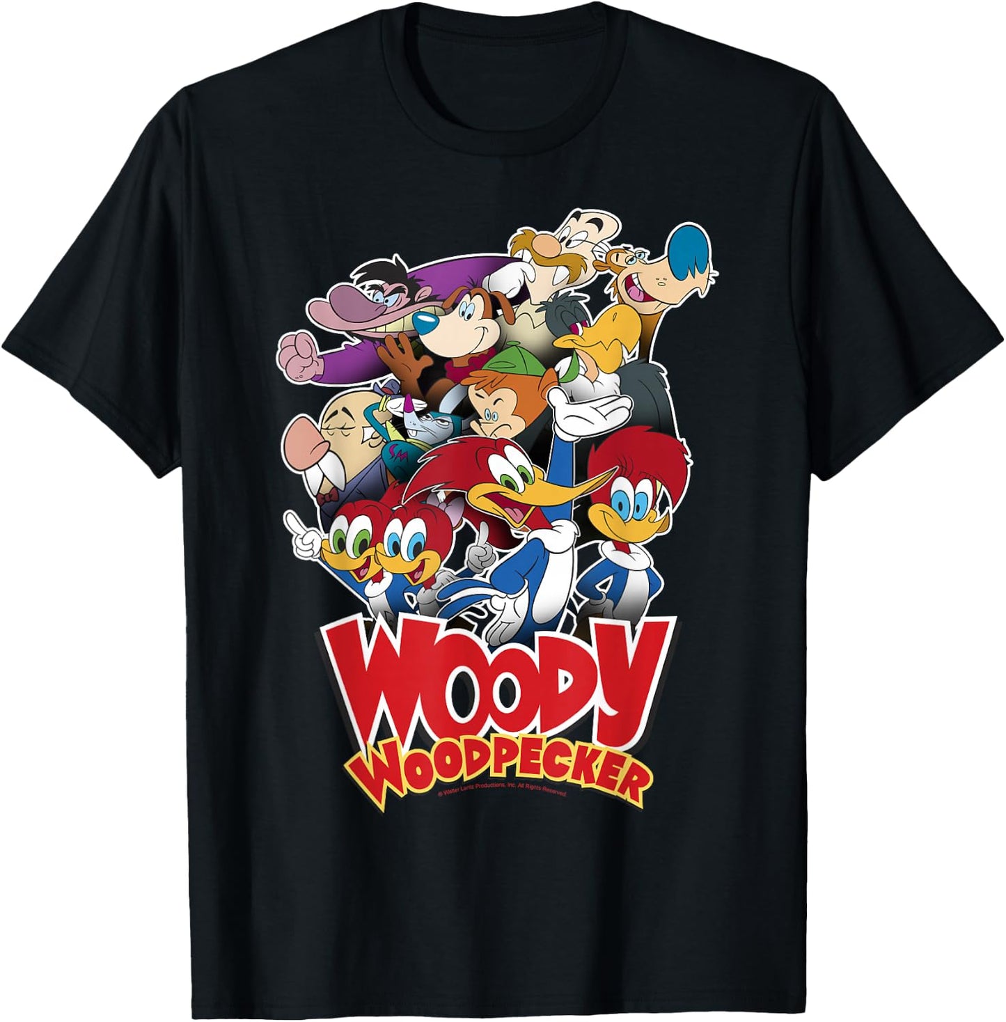 Woody Woodpecker Group Shot Vintage Poster T-Shirt - T-Shirt | Black
