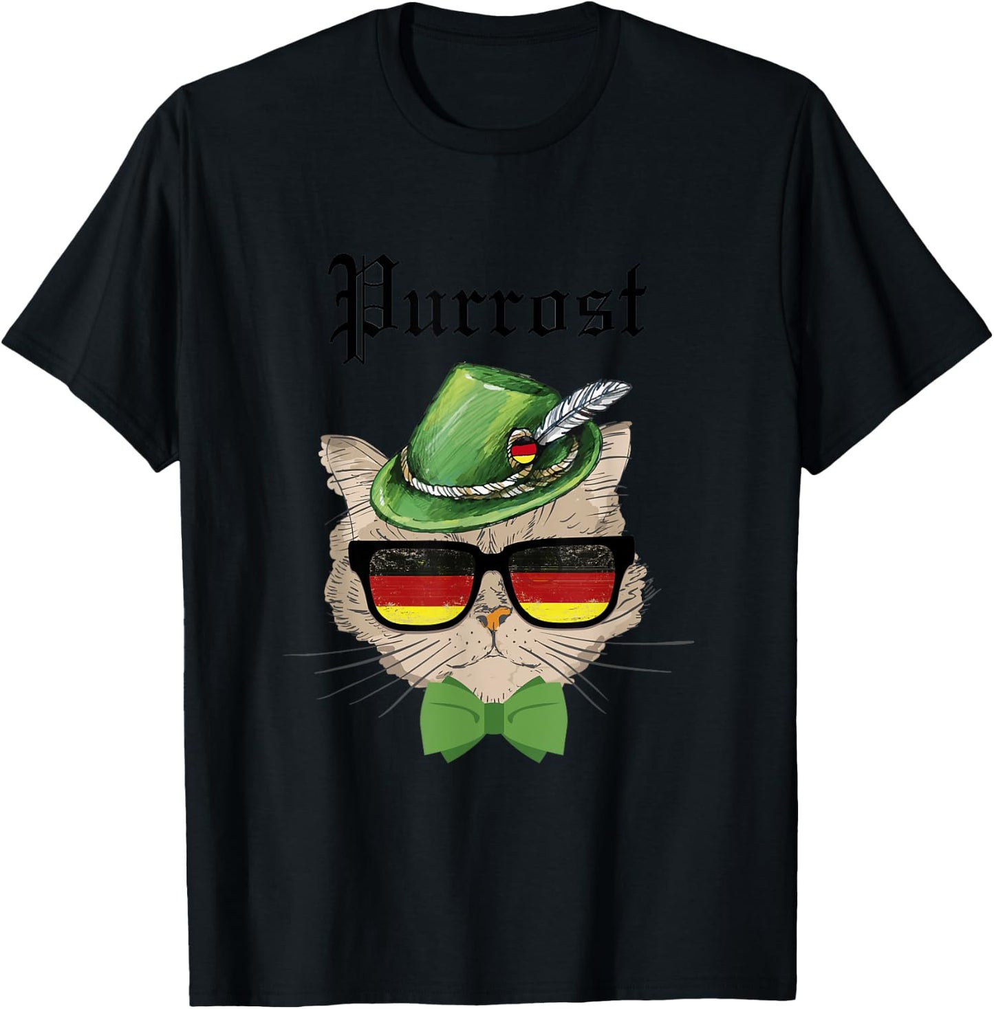 Purrost cat Bavarian Alpine Hat Funny German Oktoberfest T-Shirt - T-Shirt | Black