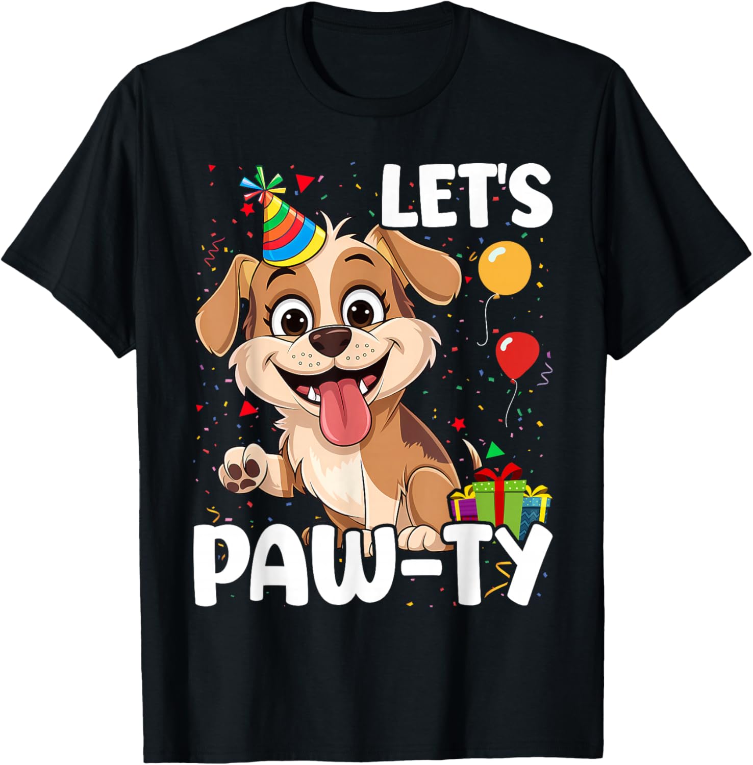 Let's Paw-ty Love Dogs Mom Birthday Dog Bday Boy Girl Pawty T-Shirt - T-Shirt | Black