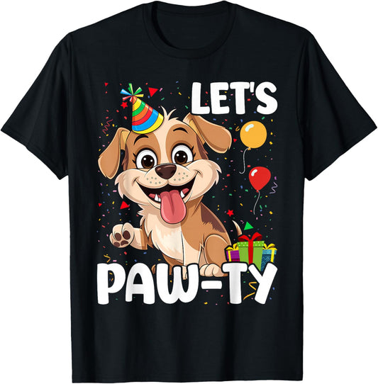 Let's Paw-ty Love Dogs Mom Birthday Dog Bday Boy Girl Pawty T-Shirt - T-Shirt | Black