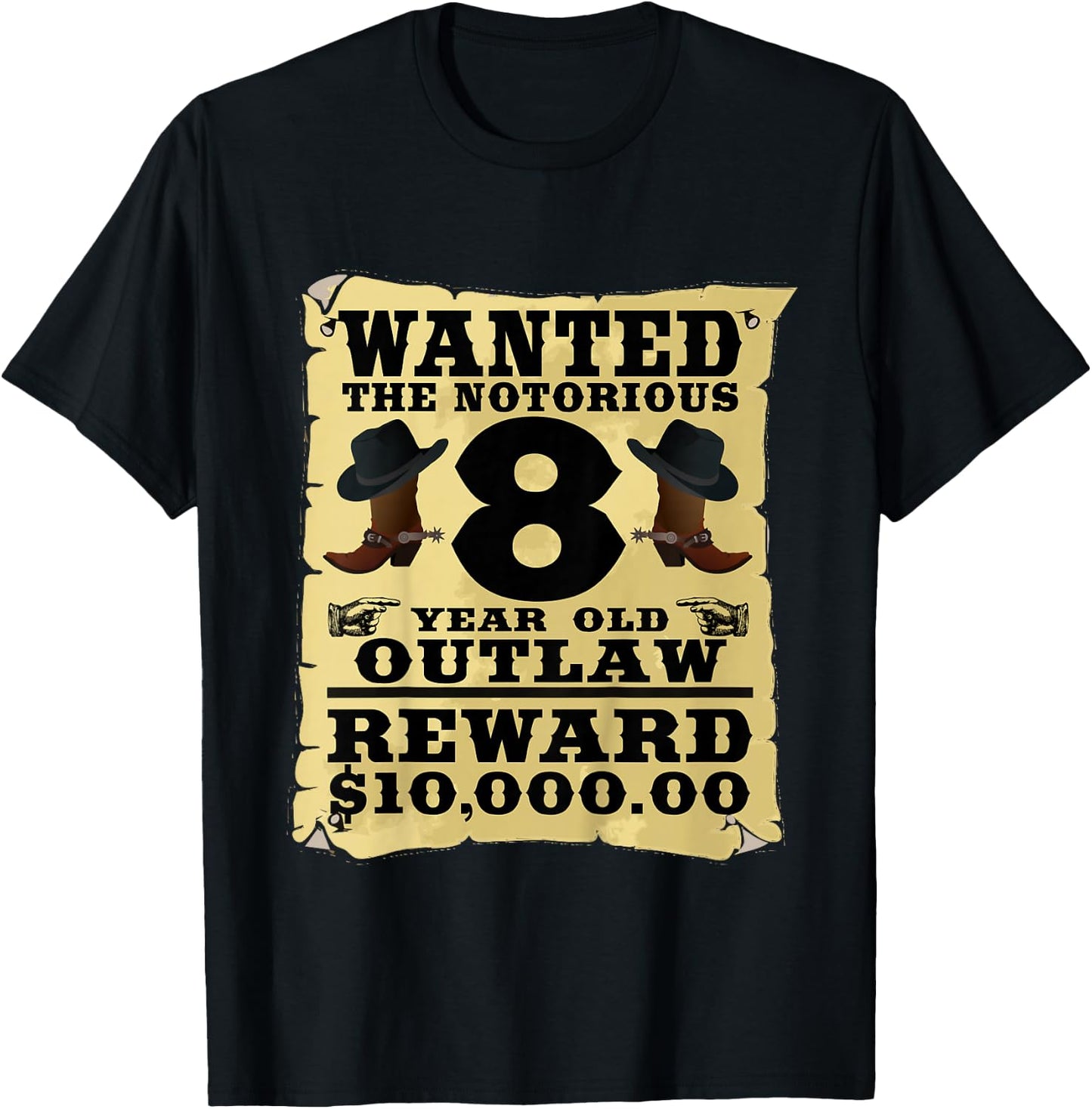 Kids 8 Year Old Cowboy Birthday Party Wild West Western 8th Gift T-Shirt - T-Shirt | Black