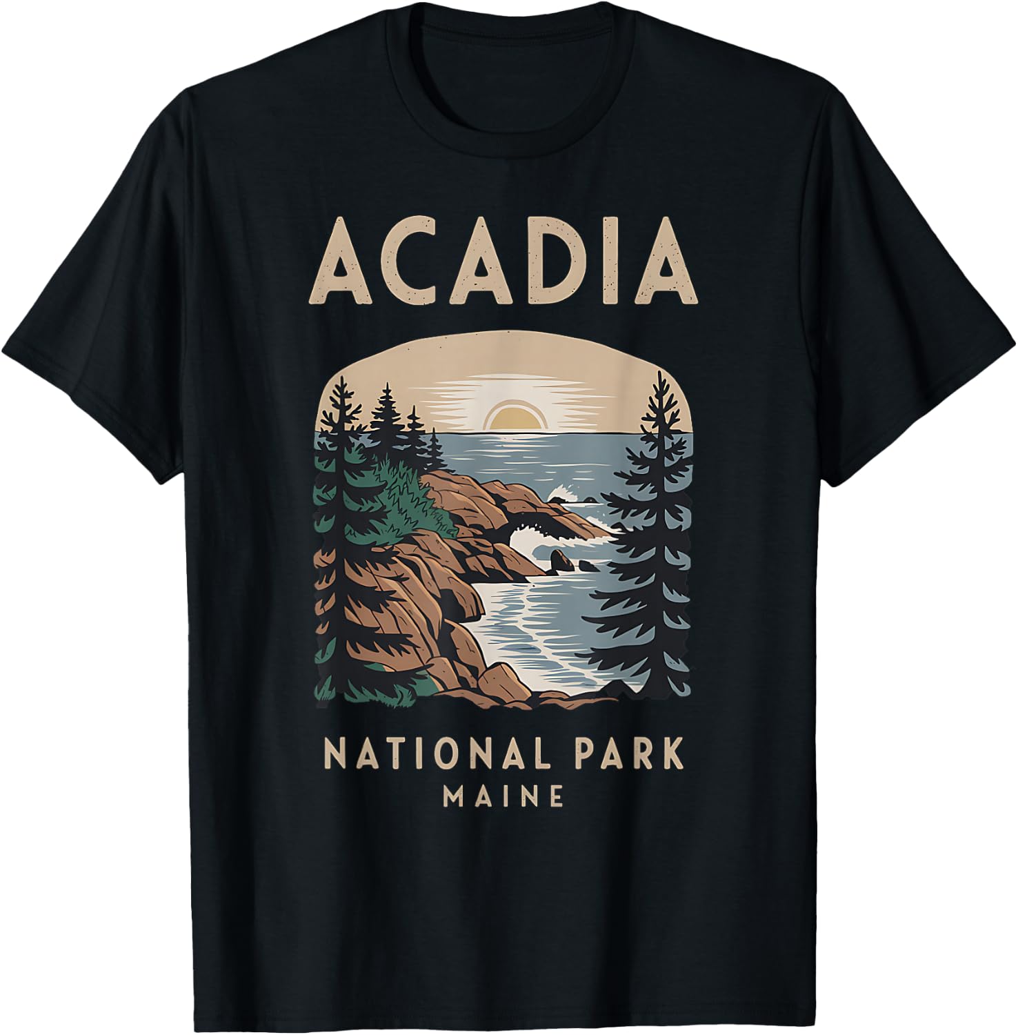 Outdoor Nature Hiking Acadia National Park Maine T-Shirt - T-Shirt | Black