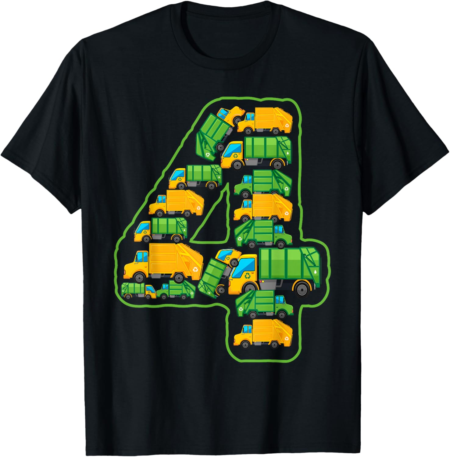 Garbage Truck Themed 4th Birthday Party 4 Year Old Boys Kids T-Shirt - T-Shirt | Black