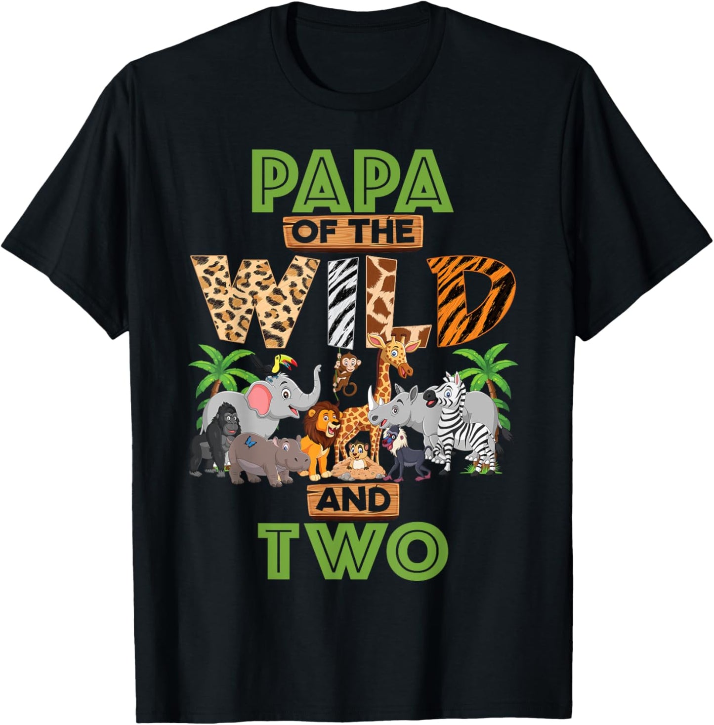 2nd Birthday Zoo Safari Jungle Papa Of The Wild and Two T-Shirt - T-Shirt | Black