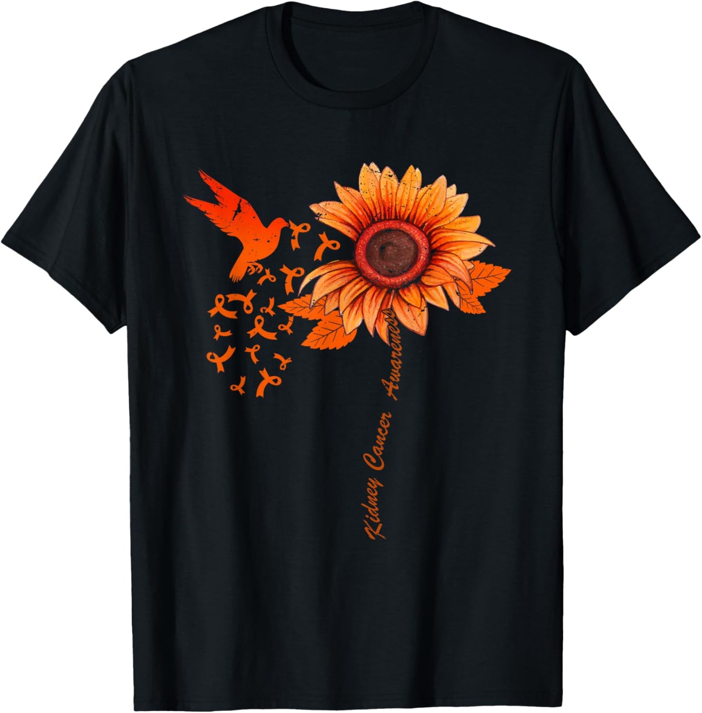 Floral Kidney Cancer Awareness Month Orange Ribbon T-Shirt - T-Shirt | Black