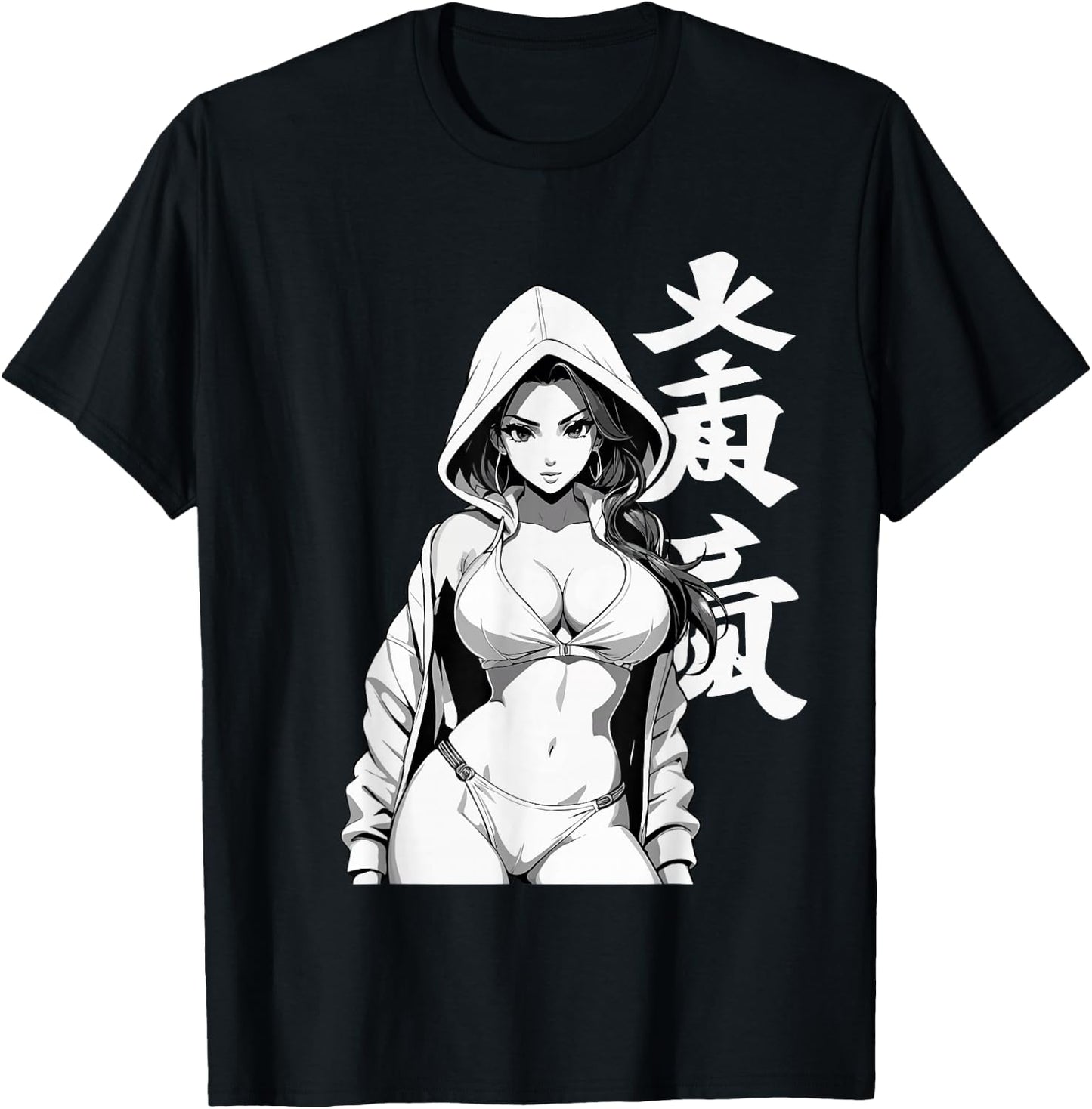 Sexy Waifu Sport Anime Girl Japanese in Black White Art T-Shirt - T-Shirt | Black