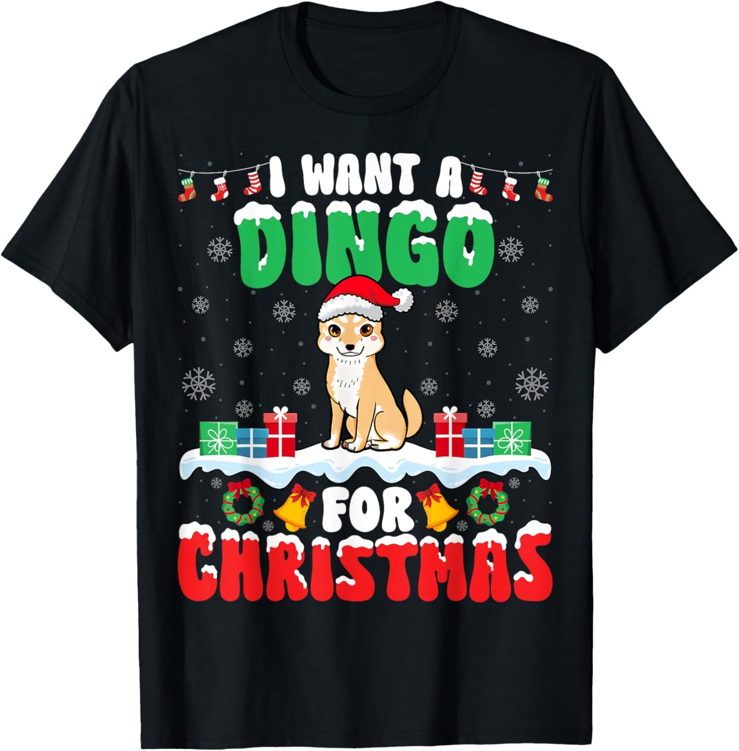 I Want A Dingo for Christmas - Dingo Dog Lover Santa Xmas T-Shirt - T-Shirt | Black