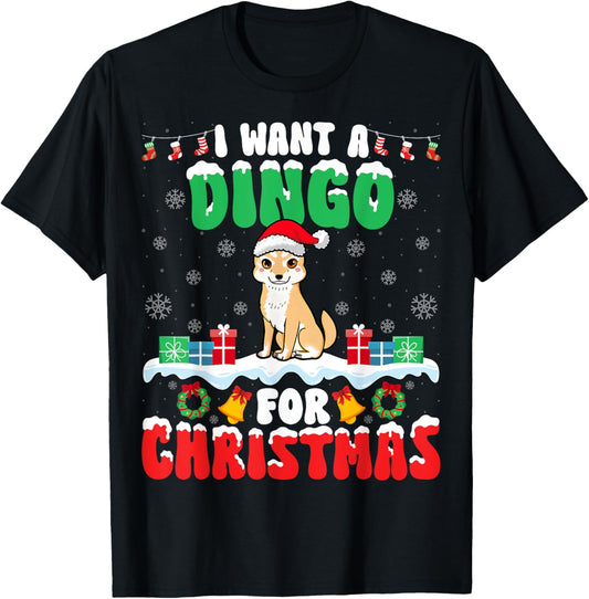I Want A Dingo for Christmas - Dingo Dog Lover Santa Xmas T-Shirt - T-Shirt | Black