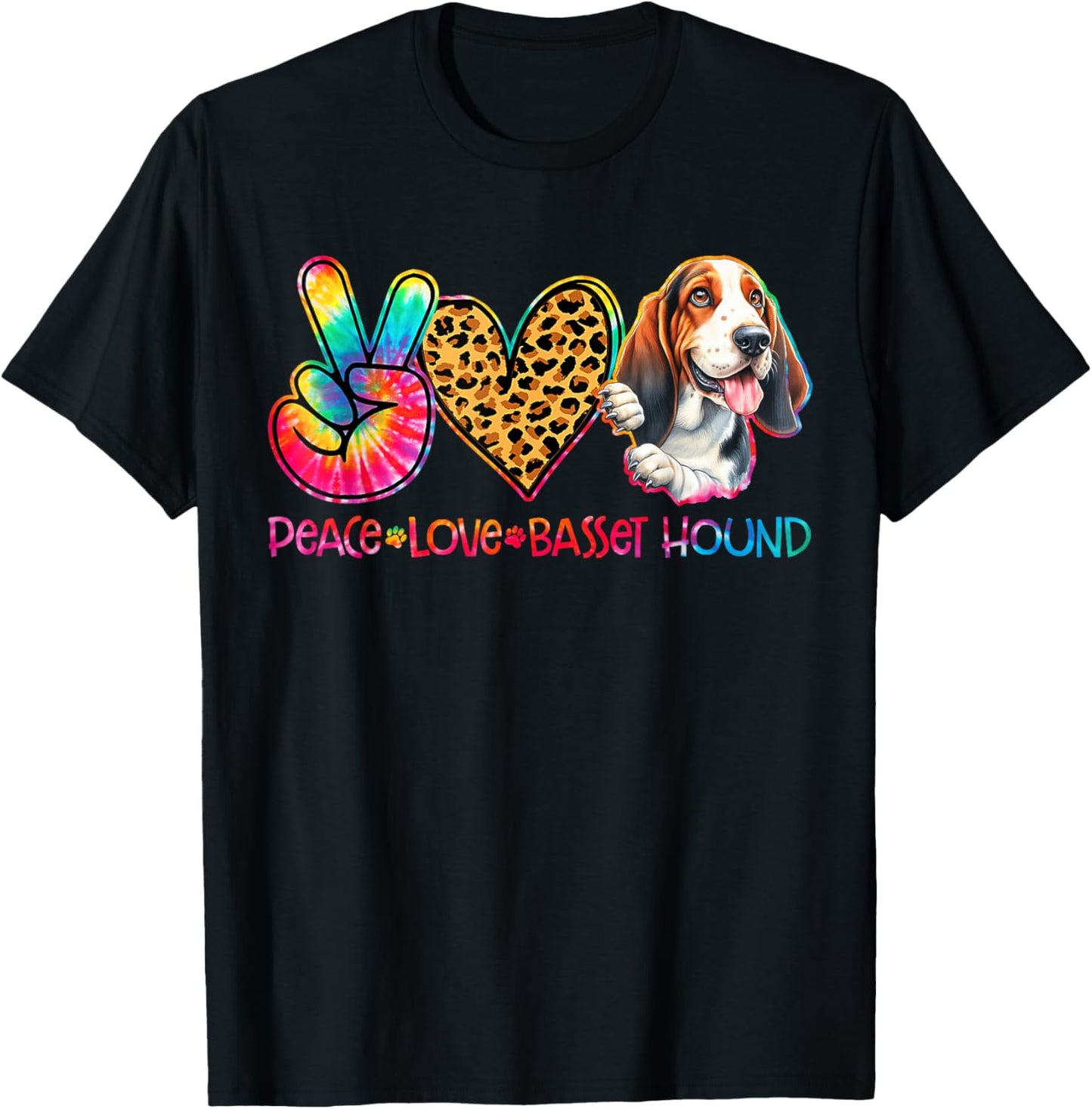 Peace Love Basset Hound Tie Dye Dog Lover Women Kids T-Shirt - T-Shirt | Black