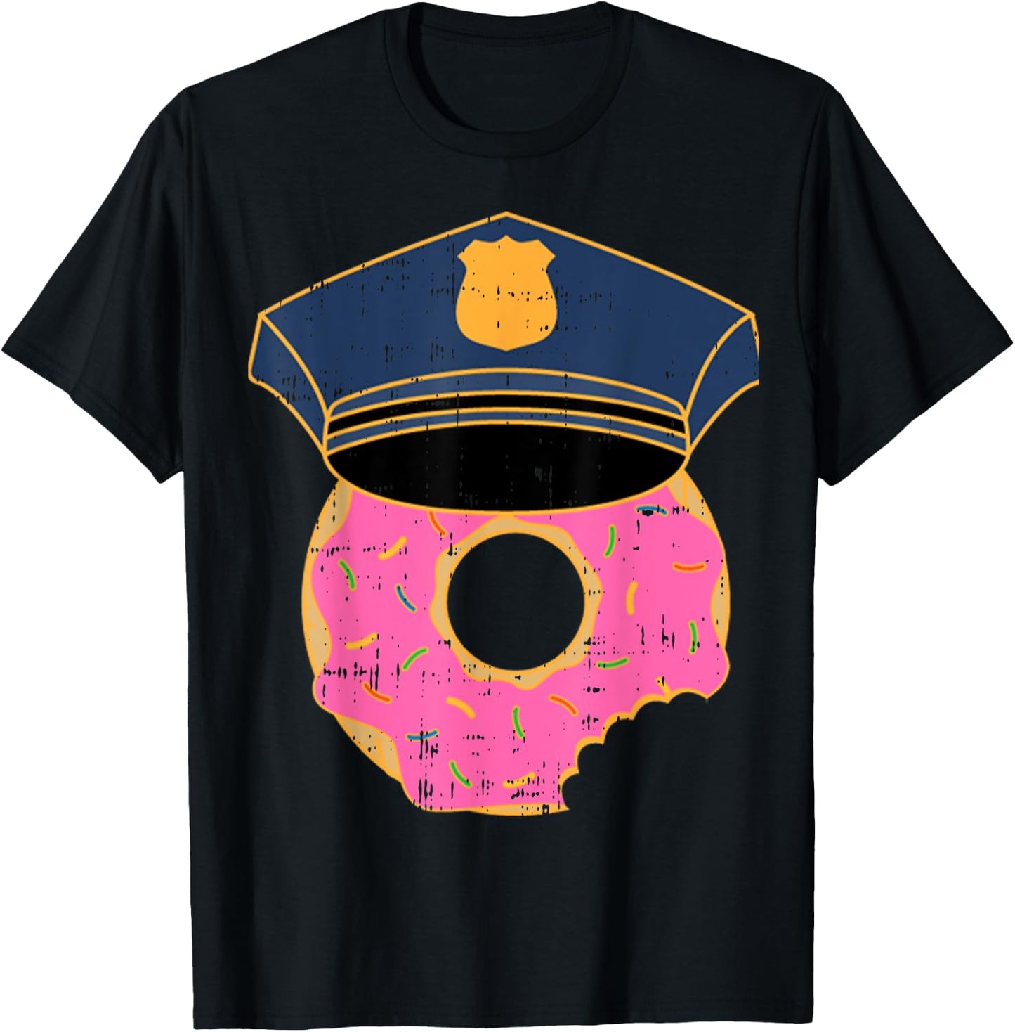 Donut Sprinkles Police Hat Cop Awesome Doughnut Food Gift T-Shirt - T-Shirt | Black