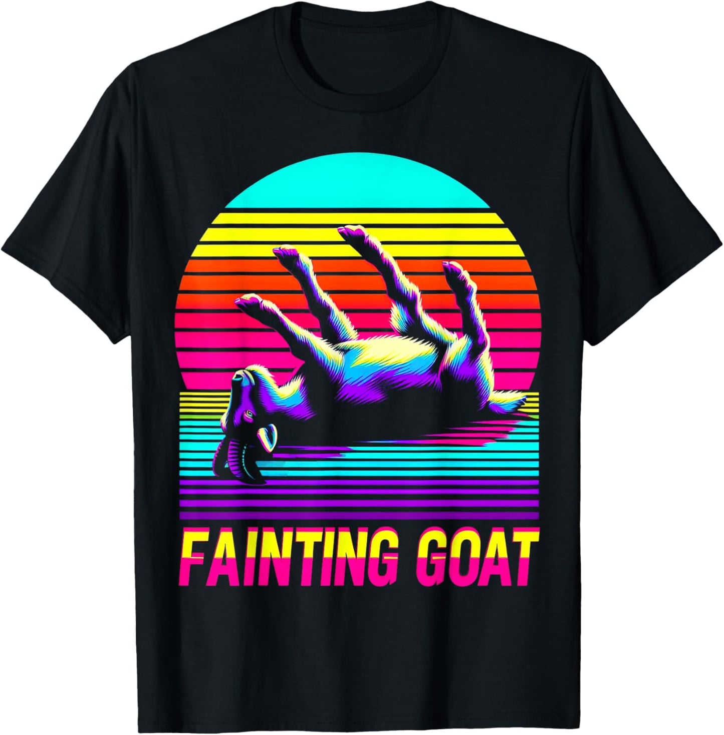 Retro Sunset Fainting Goat - Funny Animal Vaporwave T-Shirt - T-Shirt | Black