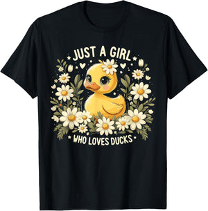 Just a Girl Who Loves Ducks Girl Cute Funny Duck T-Shirt - T-Shirt | Black