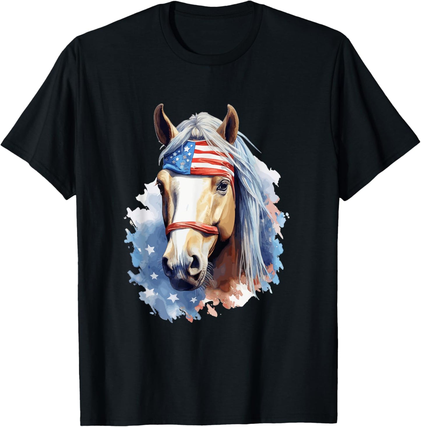 Horse Lovers American Flag Bandana Patriotic 4th Of July T-Shirt - T-Shirt | Black
