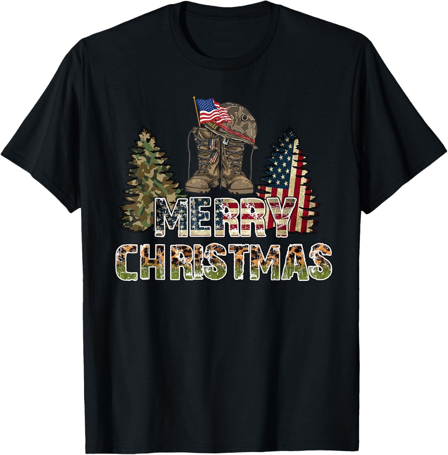 Army Christmas Trees Outfit Veteran Christmas Sweater Army M T-Shirt - T-Shirt | Black