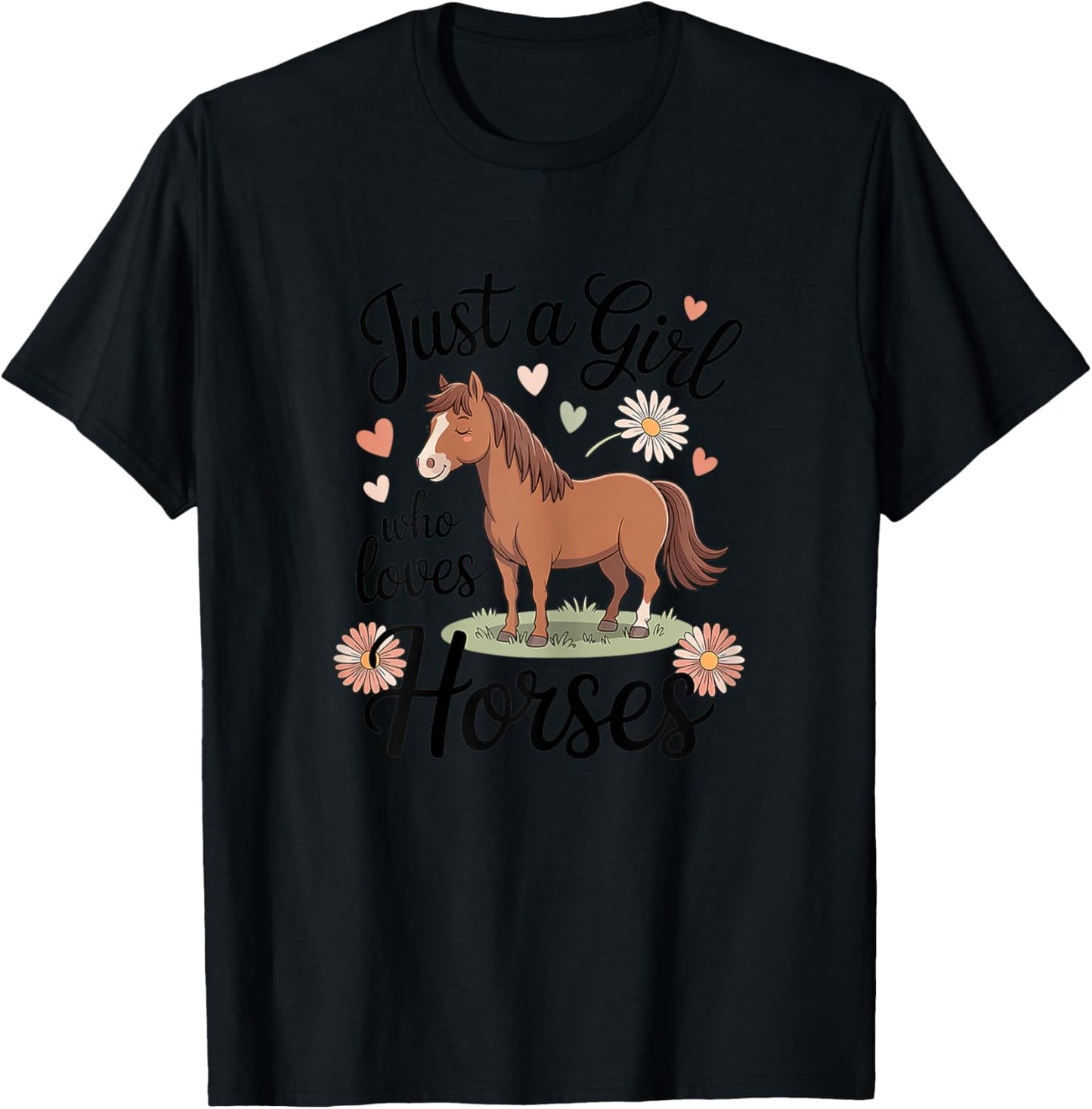 Horse Riding for Girls Women - Just a Girl Who Loves Horses T-Shirt - T-Shirt | Black