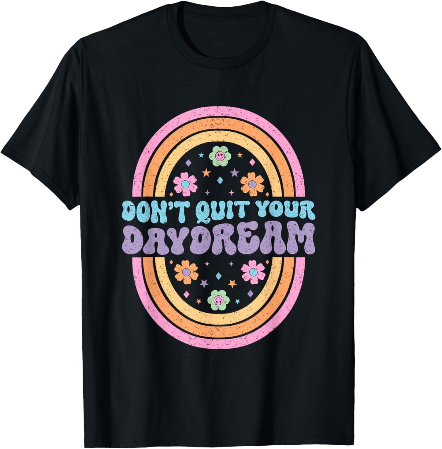 Don't Quit Your Daydream Retro Rainbow Art T-Shirt - T-Shirt | Black