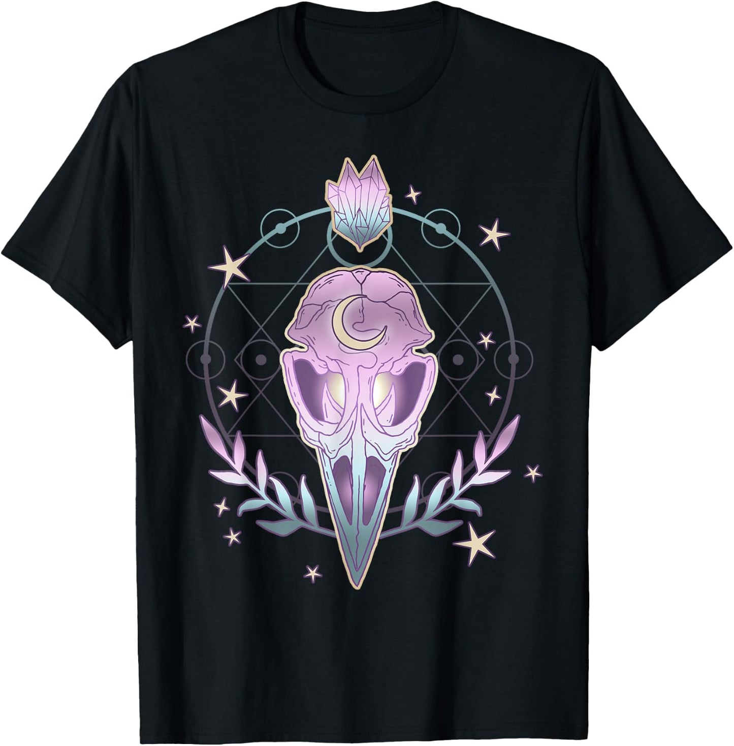 Pastel Goth Creepy Bird Skull - Moon Crystals Aesthetic Gift T-Shirt - T-Shirt | Black
