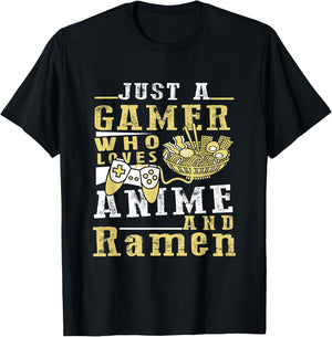 Just A Gamer Who Loves Anime Ramen And Game Anime Lover Boy T-Shirt - T-Shirt | Black