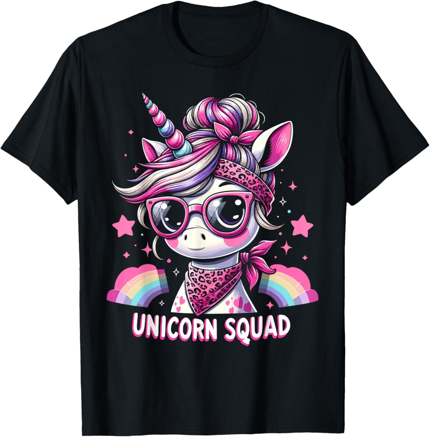 Unicorn Squad - Graceful Unicorn with leopard Bandana T-Shirt - T-Shirt | Black