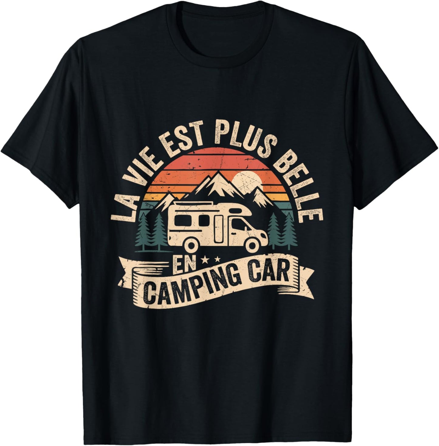 Retro Camper - Life Is More Beautiful in Camper Van T-Shirt - T-Shirt | Black