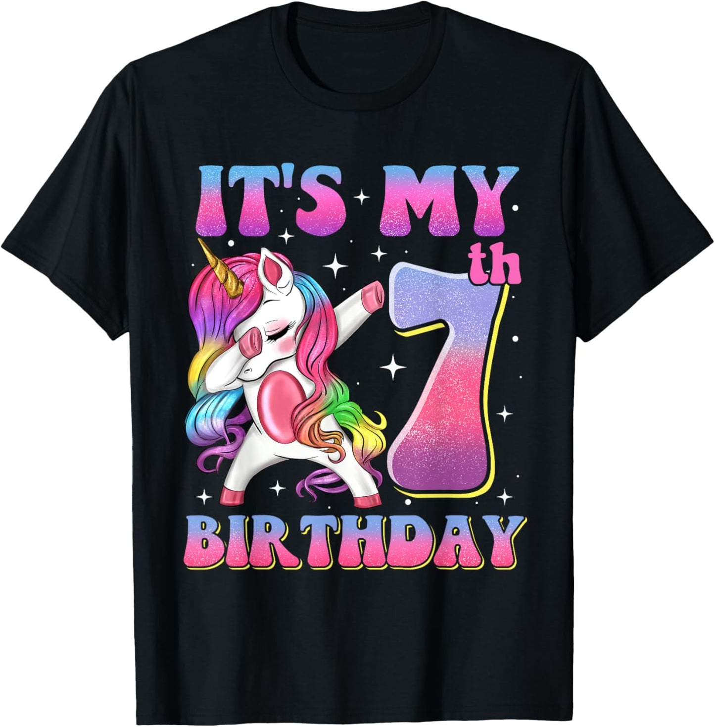 It's My 7th Birthday Dabbing Unicorn 7 Year Old Girls Kids T-Shirt - T-Shirt | Black