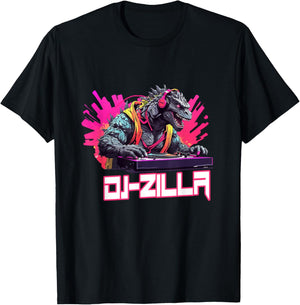Japanese Monster Kaiju Dj-Zilla With Headphones Spinning T-Shirt - T-Shirt | Black