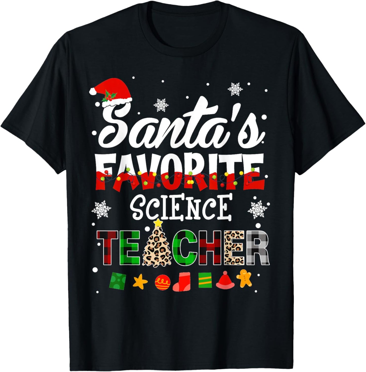 Santa Favorite Science Teacher Christmas Matching T-Shirt - T-Shirt | Black